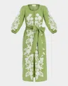 Mestiza New York Suzanna Floral-embroidered Cotton Midi Dress In Greenivory