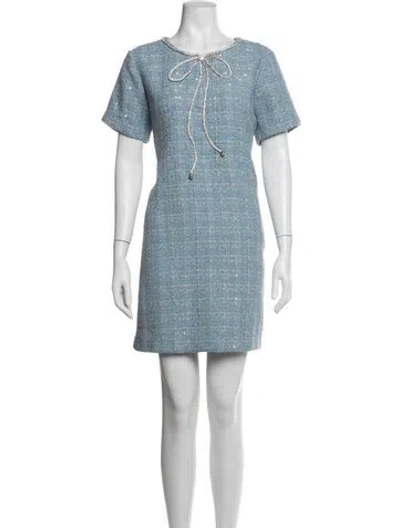 Pre-owned Mestiza New York Tweed Pattern Mini Dress W/ Tags In Blue
