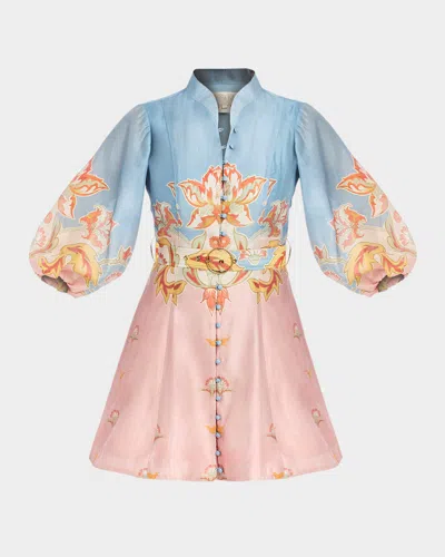Mestiza New York Valencia Belted Floral-print Mini Dress In Pink/blue