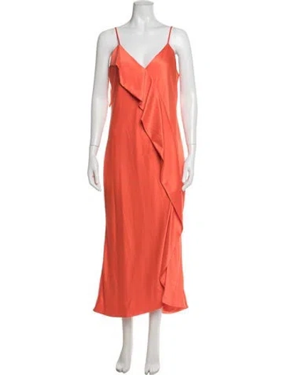 Pre-owned Mestiza New York V-neck Midi Length Dress In Orange