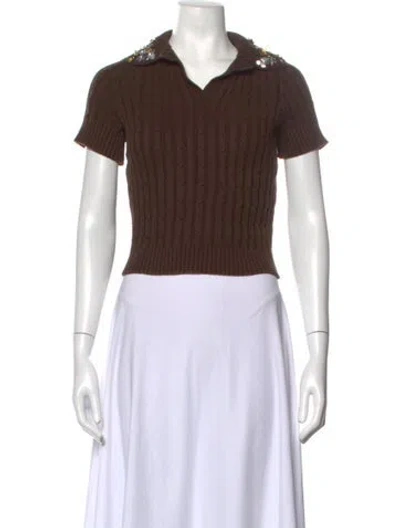 Pre-owned Mestiza New York V-neck Short Sleeve Polo In Brown