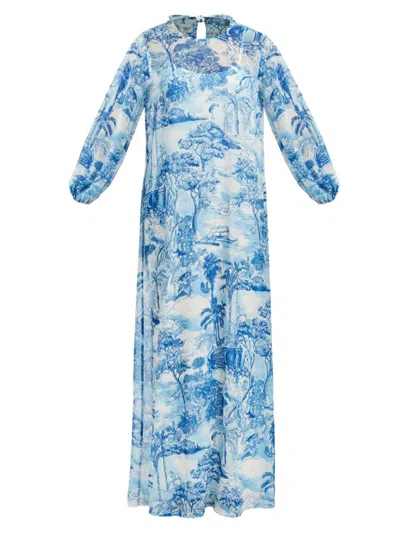 Mestiza New York Women's Luzon Tie-back Gown In Blue Tropical Toile