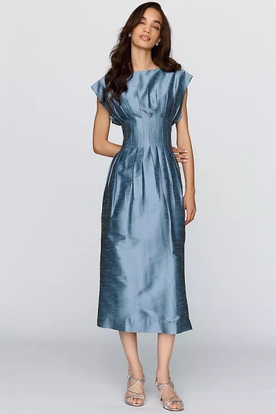 Mestiza Quinn Linen Blend Taffeta Dress In Blue