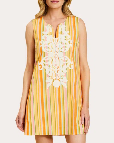 Mestiza Women's Belize Embroidered Stripe Mini Shift Dress In Orange