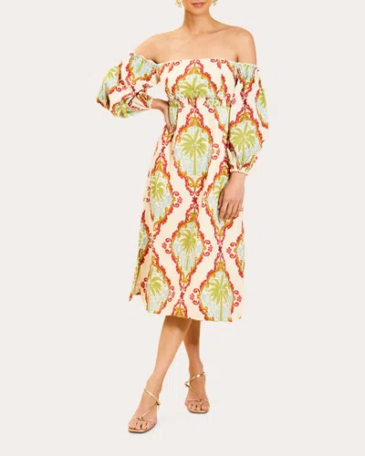 Mestiza Women's Benny Smocked Off-shoulder Midi Dress Cotton/linen In Multicolor