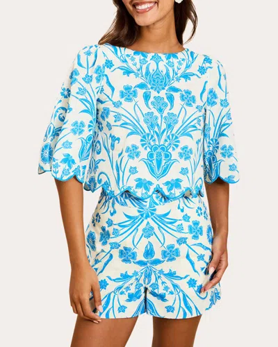 Mestiza Women's Charlize Floral Cotton Scalloped Crop Top In Blue