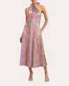 Mestiza Women's Copacabana Metallic Stripe Halter Midi Dress Cotton/polyester In Multi