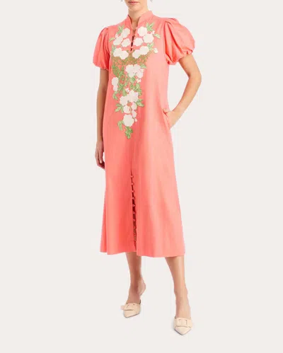 Mestiza Women's Elliana Embroidered Floral Barong Midi Dress In Orange