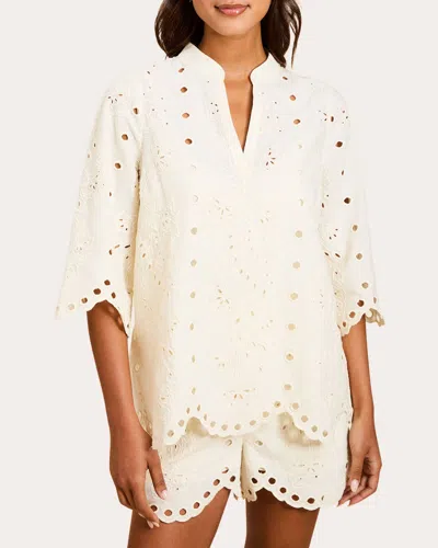 Mestiza Women's Emilio Embroidered Cotton Scallop Top In White