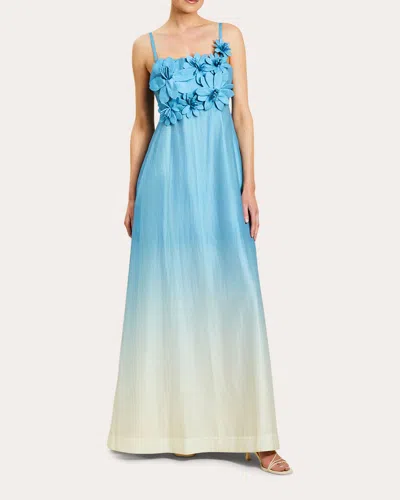 Mestiza Women's Esperanza Floral Appliqué Organza Empire Gown In Blue