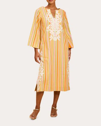 Mestiza Women's Ines Embroidered Stripe Kaftan Midi Dress In Yellow