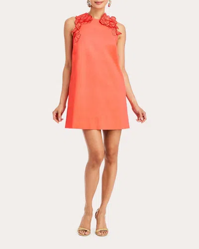 Mestiza Women's Juniper Floral Appliqué Cotton Sateen Shift Dress In Orange