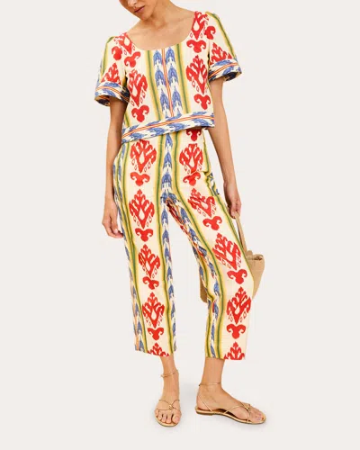 Mestiza Women's Maldives Ikat Puff-sleeve Crop Top Cotton/linen In Multicolor