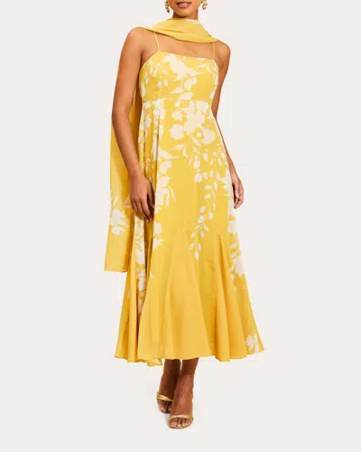 Mestiza Women's Reverie Floral Chiffon Godet Scarf Maxi Dress In Yellow