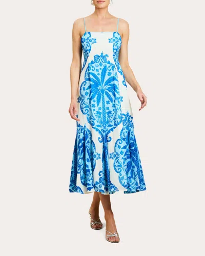 Mestiza Women's Reverie Printed Chiffon Godet Scarf Maxi Dress In Blue