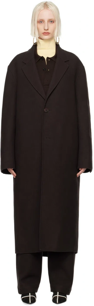 Meta Campania Collective Brown Hugo Coat In Dark Chocolate Brown