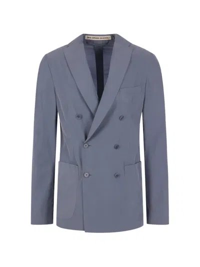 Meta Campania Collective Double-breasted Silk Blazer In Blue