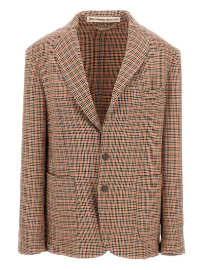 Meta Campania Collective Plaid-pattern Wool Blazer In Brown