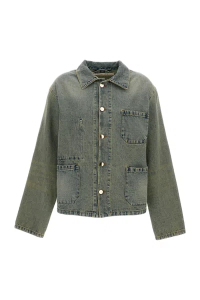 Meta Campania Faded Blue Bill Cropped Denim Jacket In Green