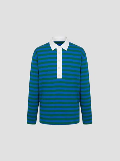 Meta Campania Striped Cotton Rugby Shirt In Blue Grn