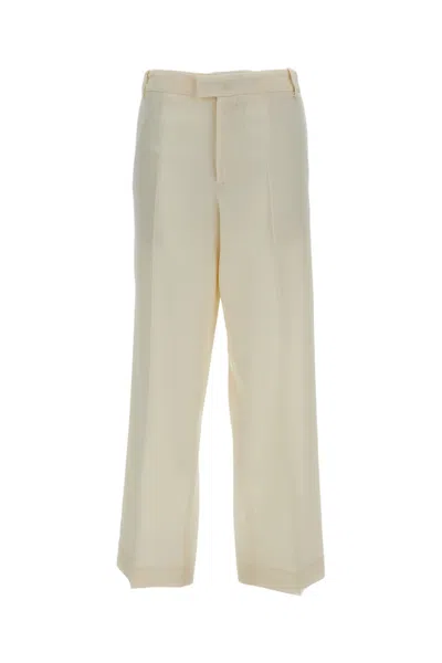Meta Campania White Gilles Tropical Wool Twill Formal Pants