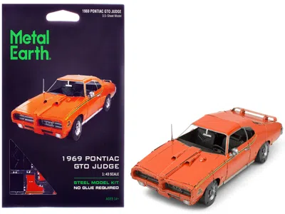 Metal Earth Model Kit 1969 Pontiac Gto Judge Orange With Black Stripes (moderate Difficulty) Steel Model By Meta