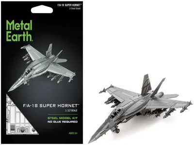 Metal Earth Model Kit Boeing F/a-18 Super Hornet Aircraft "united States Navy" (moderate Difficulty) Steel Model In Gray