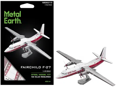 Metal Earth Model Kit Fairchild F-27 Commercial Aircraft "pacific Alaska" White With Red Stripes (moderate Diffi