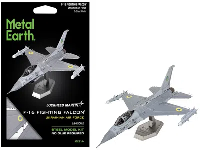 Metal Earth Model Kit Lockheed Martin F-16 Fighting Falcon Aircraft "ukrainian Air Force" (moderate Difficulty)  In Gray