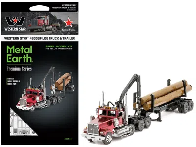 Metal Earth Model Kit Western Star 4900 Log Truck And Trailer Red Metallic (challenging Difficulty) Steel Model  In Multi
