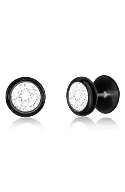 Metallo Bezel Set Cubic Zirconia Stud Earrings In Black