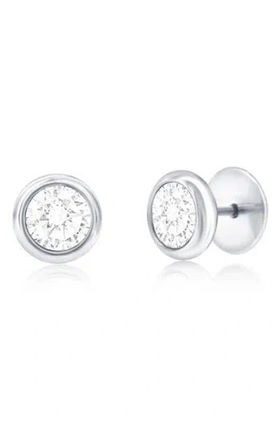 Metallo Bezel Set Cubic Zirconia Stud Earrings In Metallic