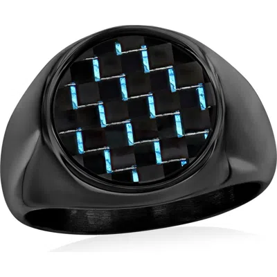 Metallo Carbon Fiber Signet Ring In Black
