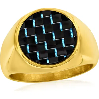 Metallo Carbon Fiber Signet Ring In Gold
