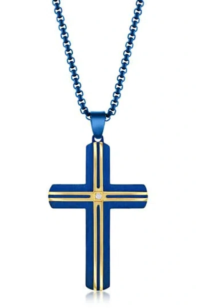 Metallo Cubic Zirconia Cross Pendant Necklace In Blue