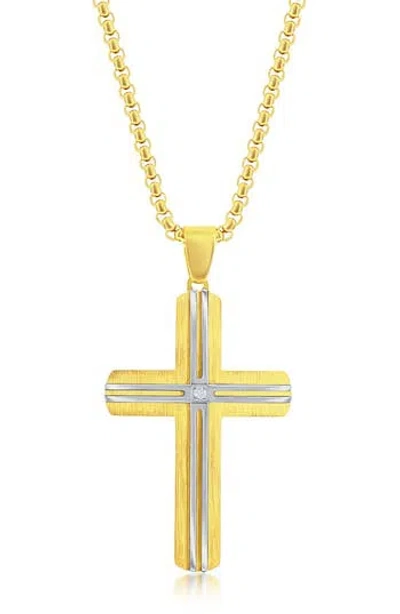 Metallo Cubic Zirconia Cross Pendant Necklace In Gold