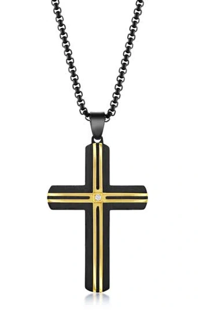 Metallo Cubic Zirconia Cross Pendant Necklace In Black