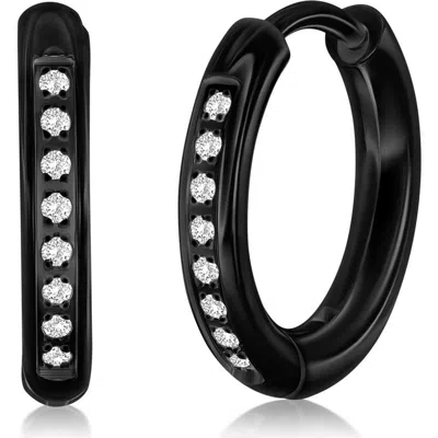 Metallo Cubic Zirconia Huggie Hoop Earrings In Black
