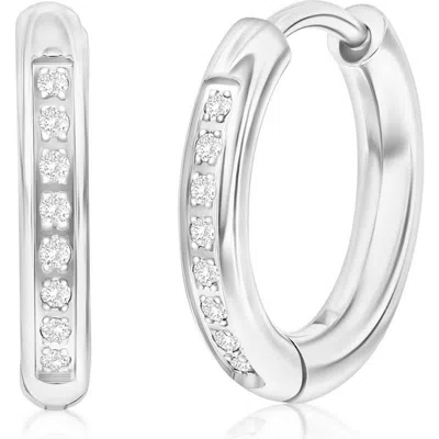 Metallo Cubic Zirconia Huggie Hoop Earrings In Silver