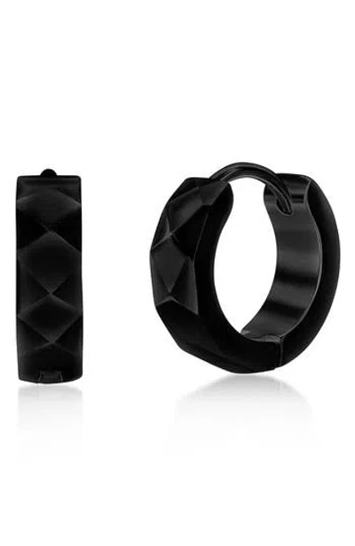 Metallo Diamond Texture Huggie Hoop Earrings In Black