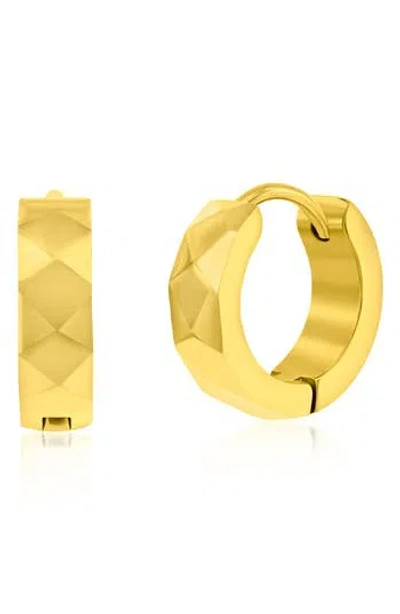 Metallo Diamond Texture Huggie Hoop Earrings In Gold