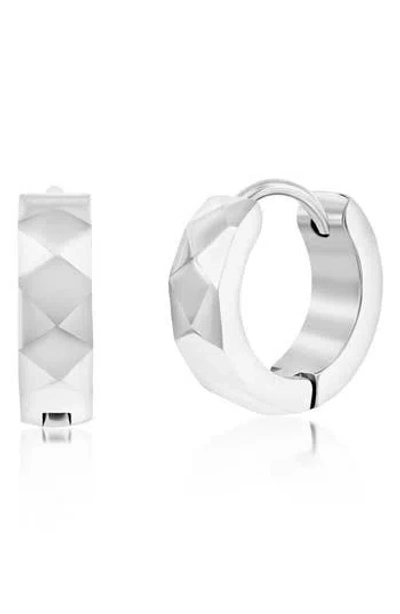 Metallo Diamond Texture Huggie Hoop Earrings In Metallic