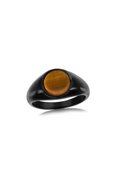 Metallo Inlay Signet Ring In Black