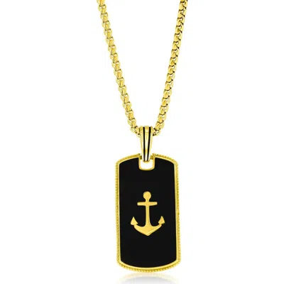 Metallo Stainless Steel Anchor Dog Tag Pendant Necklace In Black