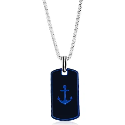 Metallo Stainless Steel Anchor Dog Tag Pendant Necklace In Black