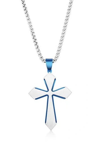 Metallo Stainless Steel Brushed Cross Pendant Necklace In Metallic