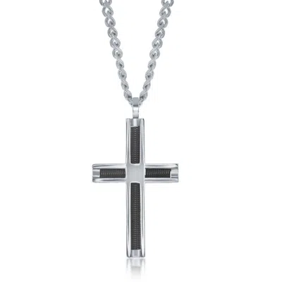 Metallo Stainless Steel Polished Black Wire Cross Necklace