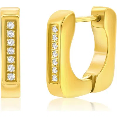 Metallo U-shaped Cubic Zirconia Huggie Hoop Earrings In Gold