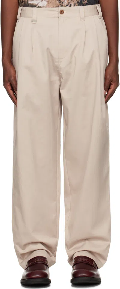 Metalwood Studio Beige Elastic Waist Baggy Trousers In Khaki