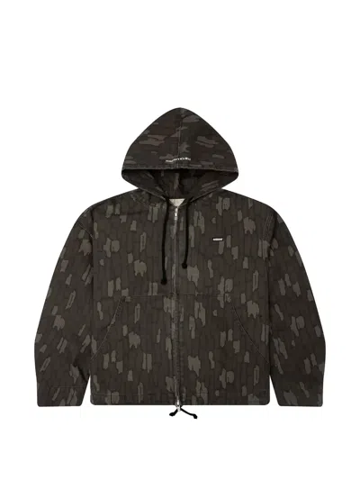 Metalwood Studio Camo-print Zip-up Hoodie In Brown